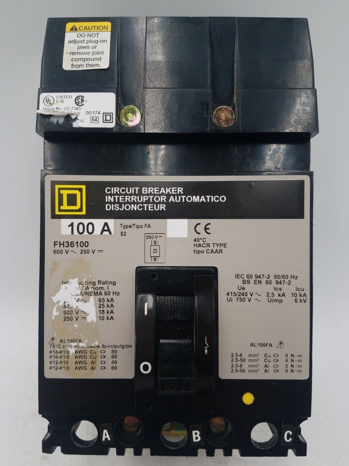 Square D FH36100 Used