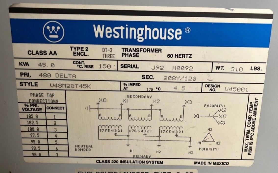 Westinghouse V48M28T45K Used