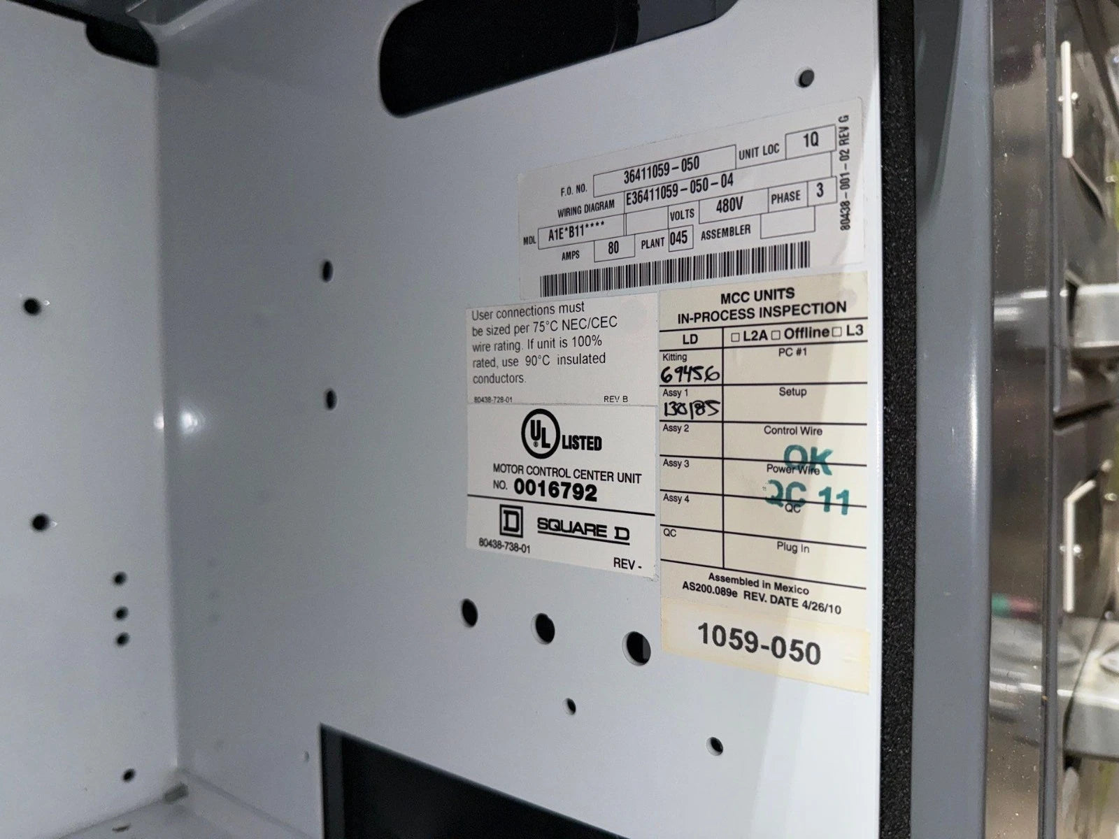 12" Square D Model 6 80 Amp Feeder MCC Bucket HJL36080 Breaker 80A HJL New