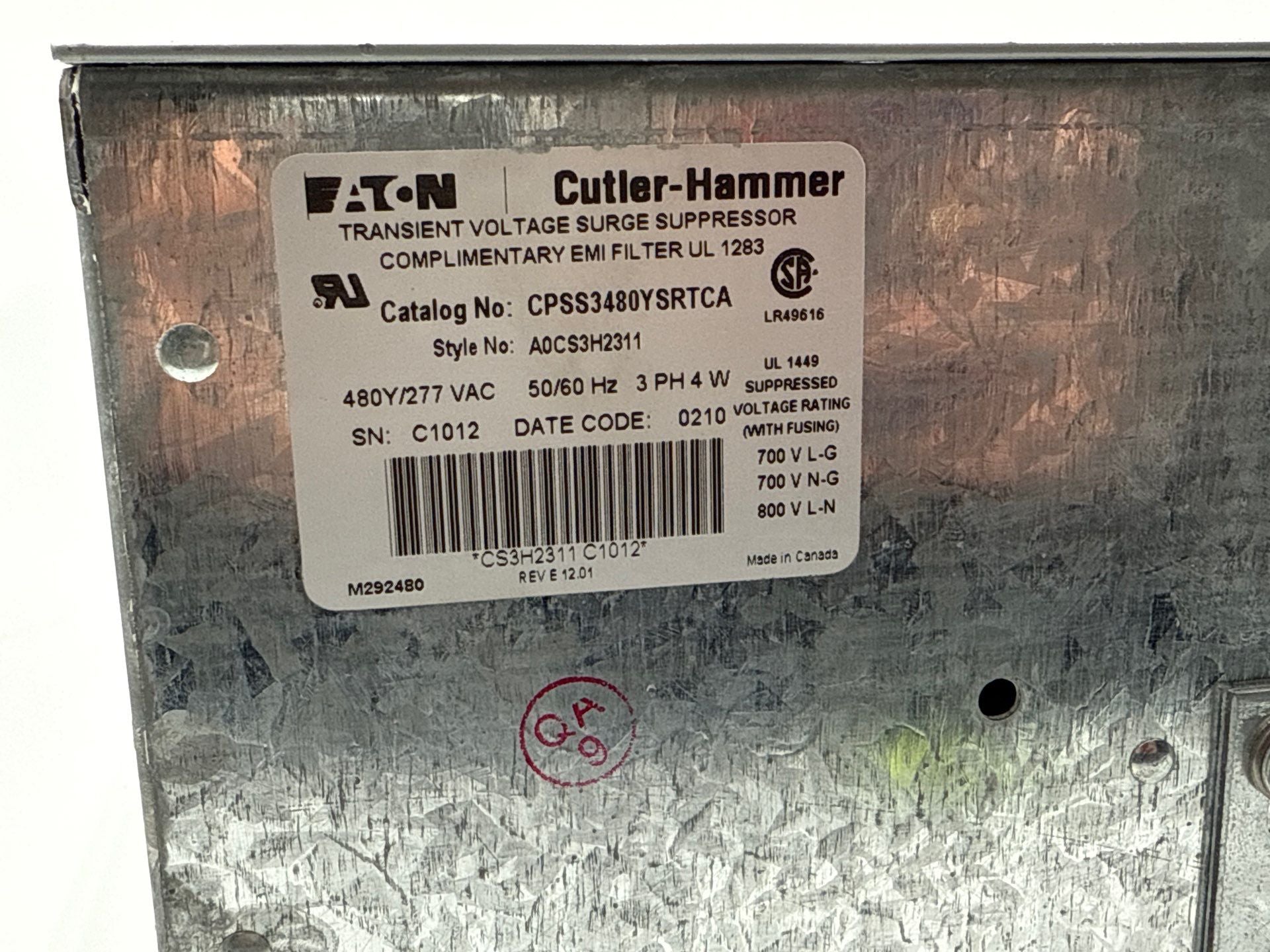 Eaton CPSS3480YSRTCA Transient Voltage Surge Suppressor 480/277V 3PH 4W Used