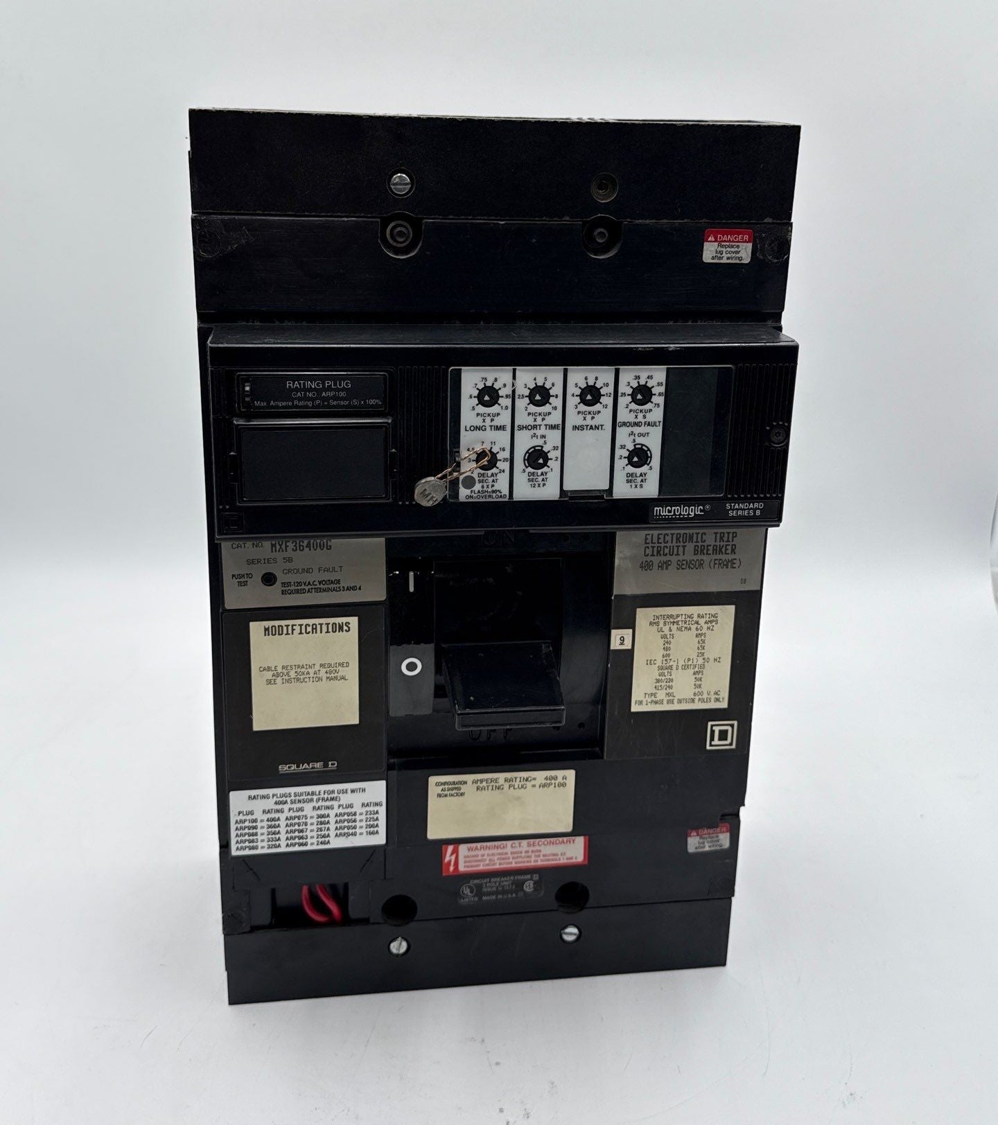 Square D MXF36400G Circuit Breaker 400A 3P 600V MXF 400 Amp Ground Fault LSIG Used