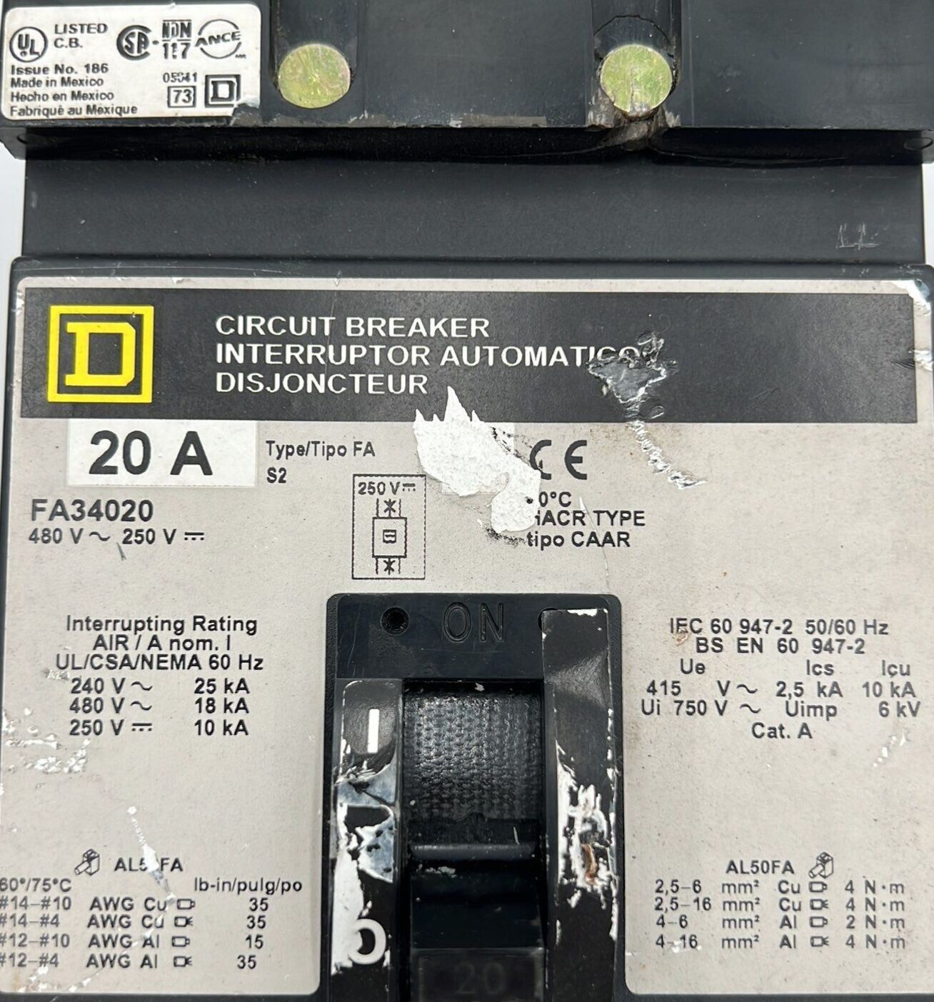 Square D FA34020 Used