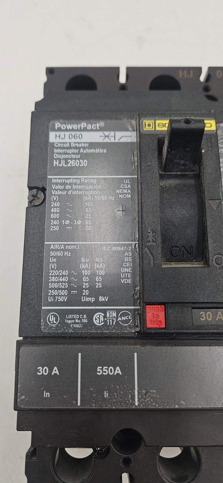 Square D HJL26030 Circuit Breaker 30A 2P 600V HJ 060 30 Amp 2 Pole HJL USED Used