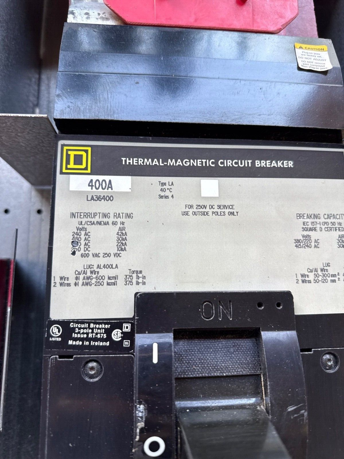 Square D I-Line Circuit Breaker 400A 480/277V 3PH 4W 18 Space MCB Main LA36400 Used