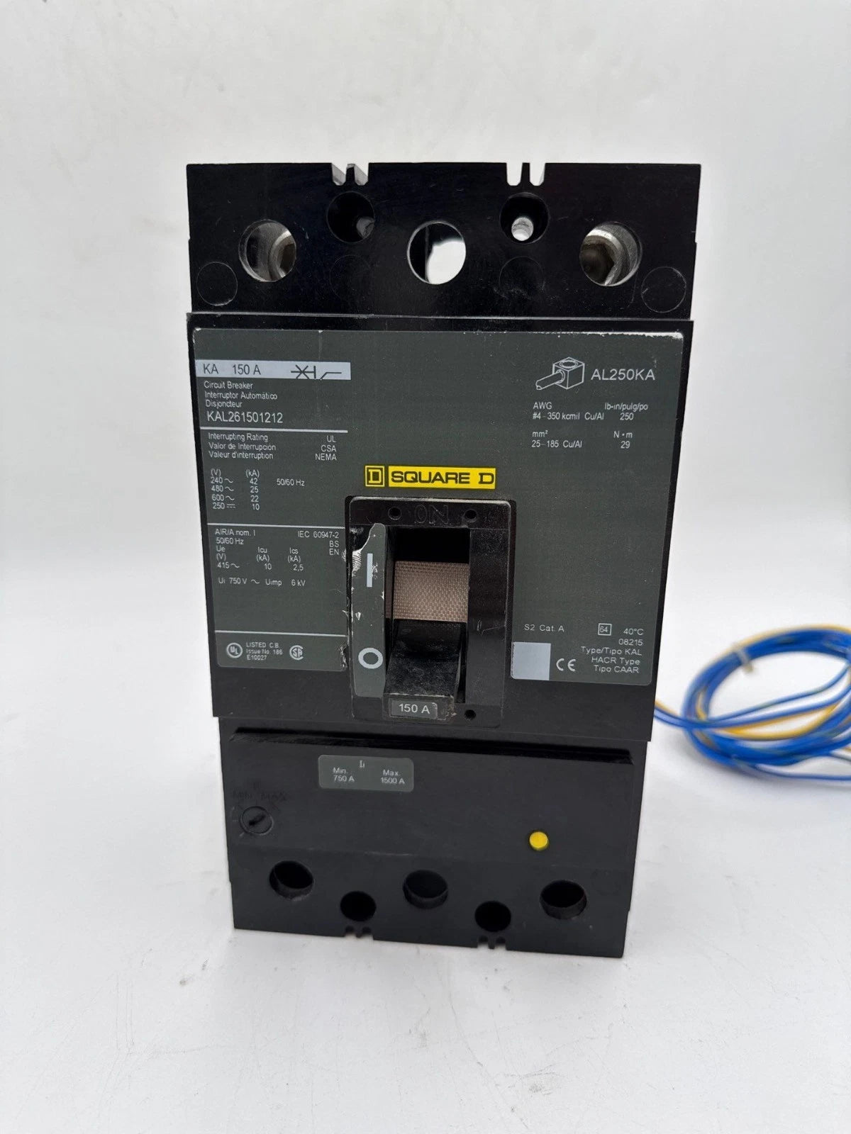 Square D KAL261501212 Circuit Breaker 150A 2P 600V KAL 150 Amp Aux Switch 11A Used