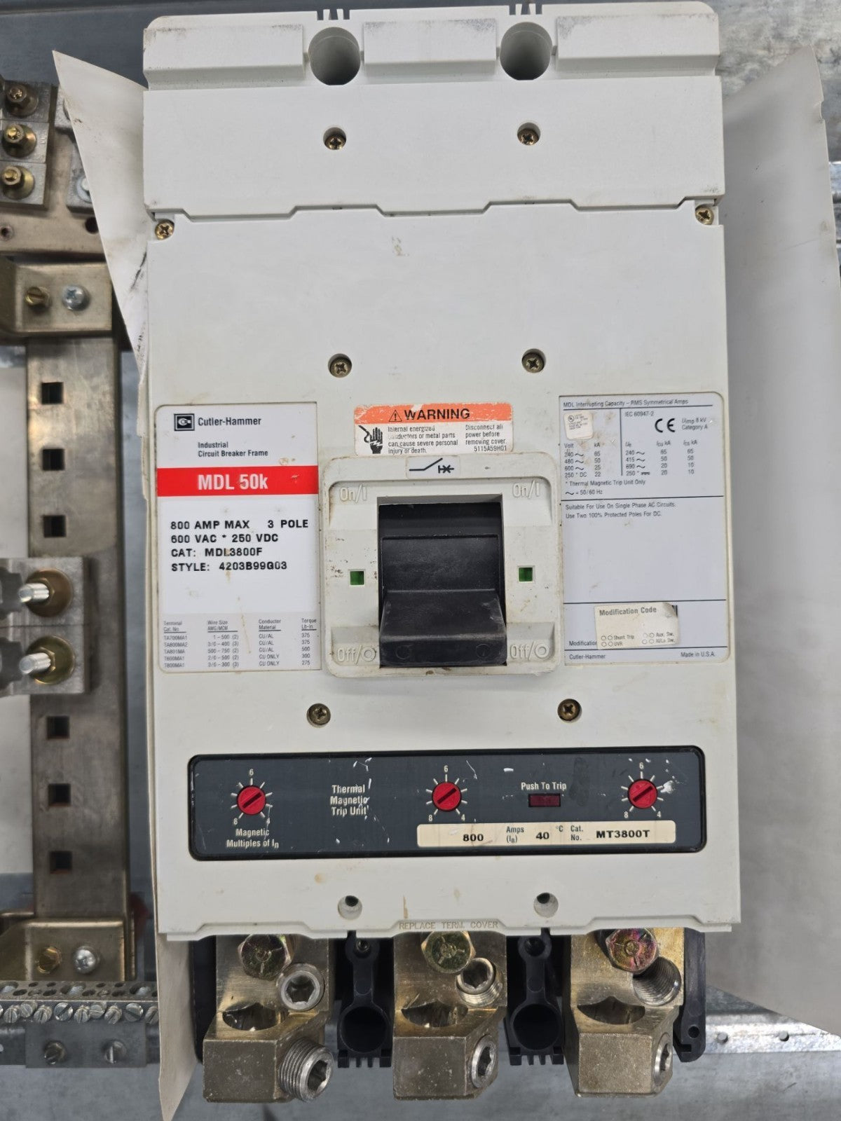 Cutler Hammer PRL4B Panelboard 800A 208/120V 3PH 4W MCB Panel 800 Amp MDL3800