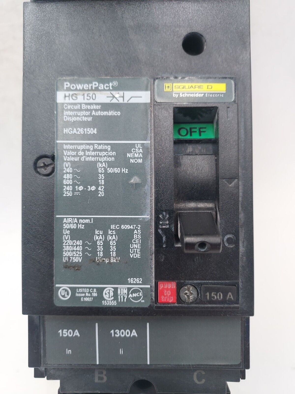 Square D HGA261504 Used