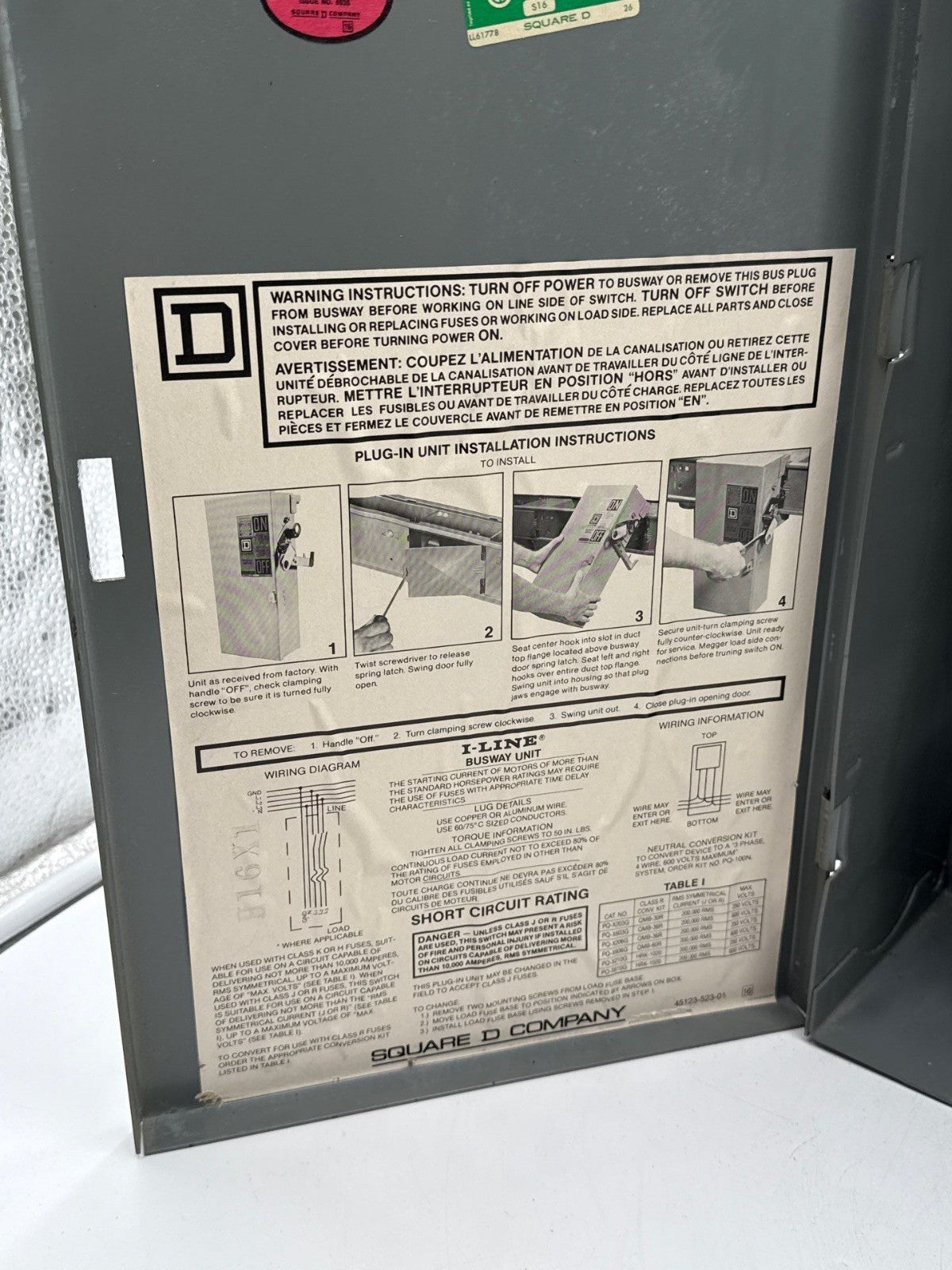 Square D PQ4610G Busplug I-Line Busway Unit Switch 100A 3PH 277V 4W 100 Amp Used