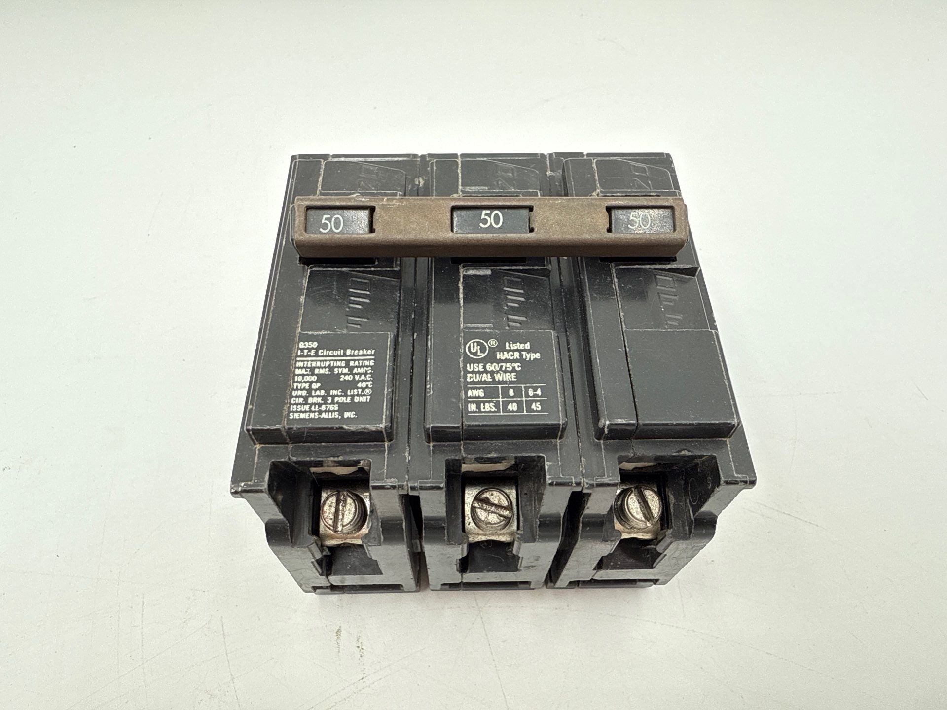 Siemens ITE Q350 Plug On Circuit Breaker 50A 3P 240V QP 50 Amp 3 Pole Used
