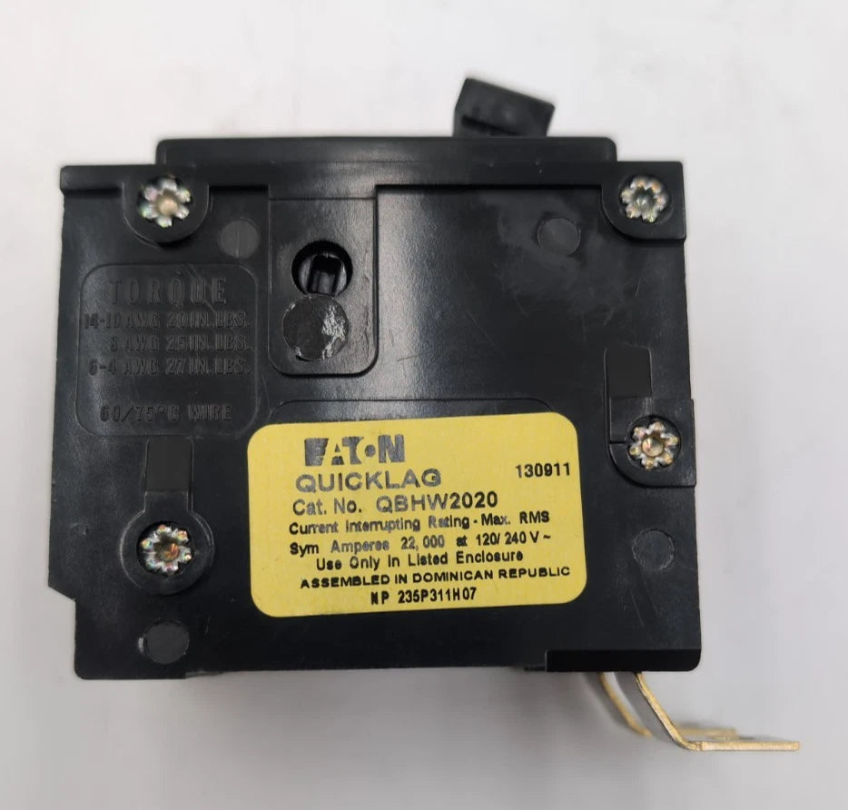Eaton QBHW2020 Bolt On Circuit Breaker 20A 2P 240V 1PH 20 Amp 240 Volt USED Used
