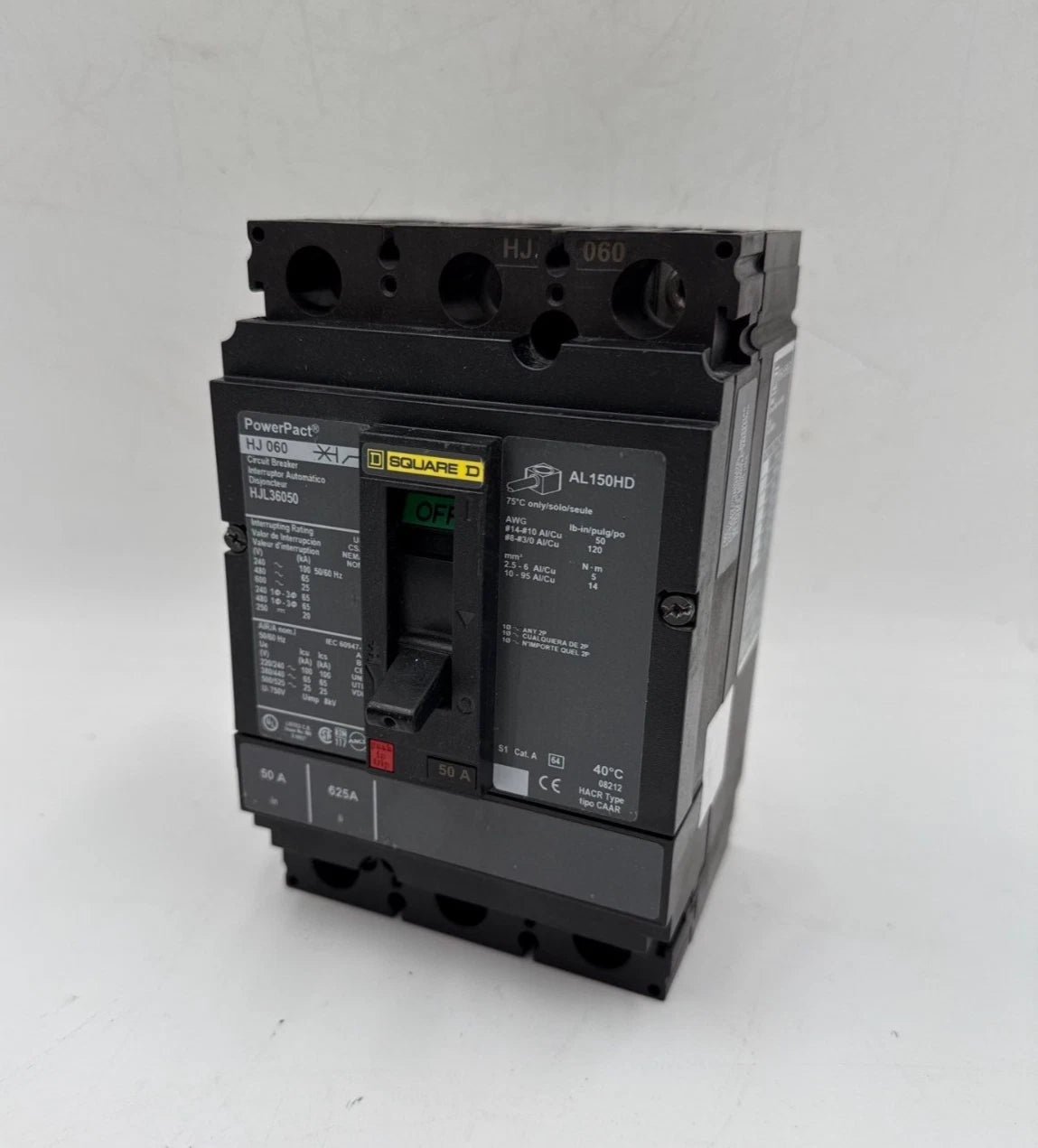 Square D HJL36050 Circuit Breaker 50A 3P 600V 3PH HJL 50 Amp 3 Pole PowerPact HJ