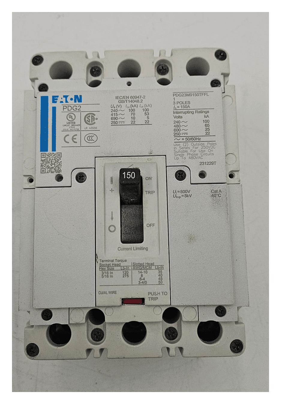 Eaton PDG23M0150TFFL Circuit Breaker 150A 600V 3P