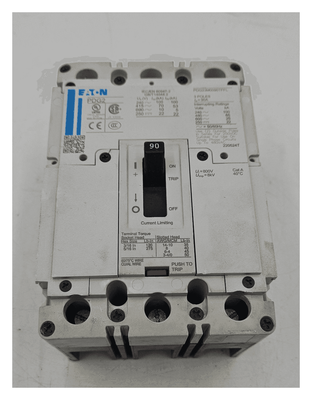 Eaton PDG23M0090TFFL Circuit Breaker 90A 600V 3P Used