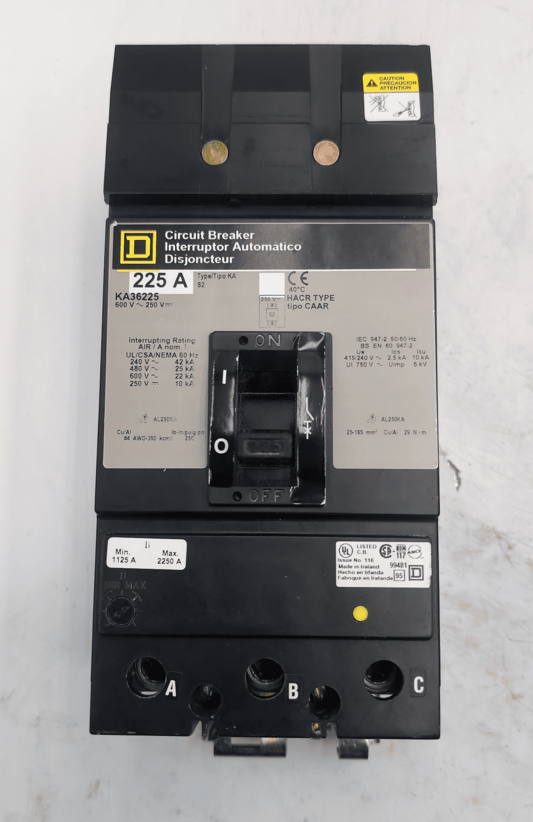 Square D KA36235 Circuit Breaker 225A 600V 3P I-Line
