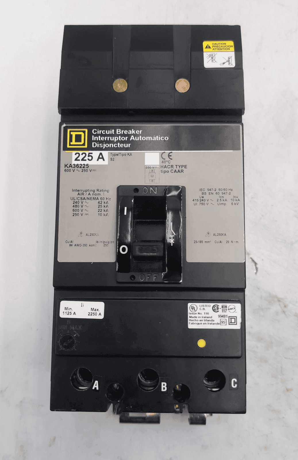 Square D KA36235 Circuit Breaker 225A 600V 3P I-Line