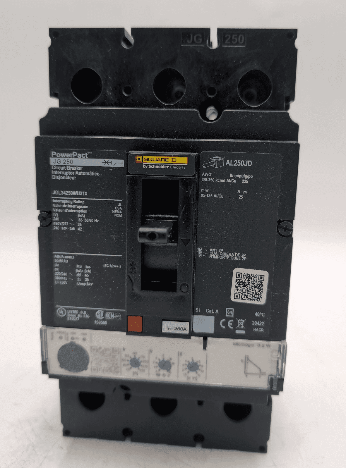 Square D JGL34250WU31X Circuit Breaker 250A 3P 277V WU31X Trip