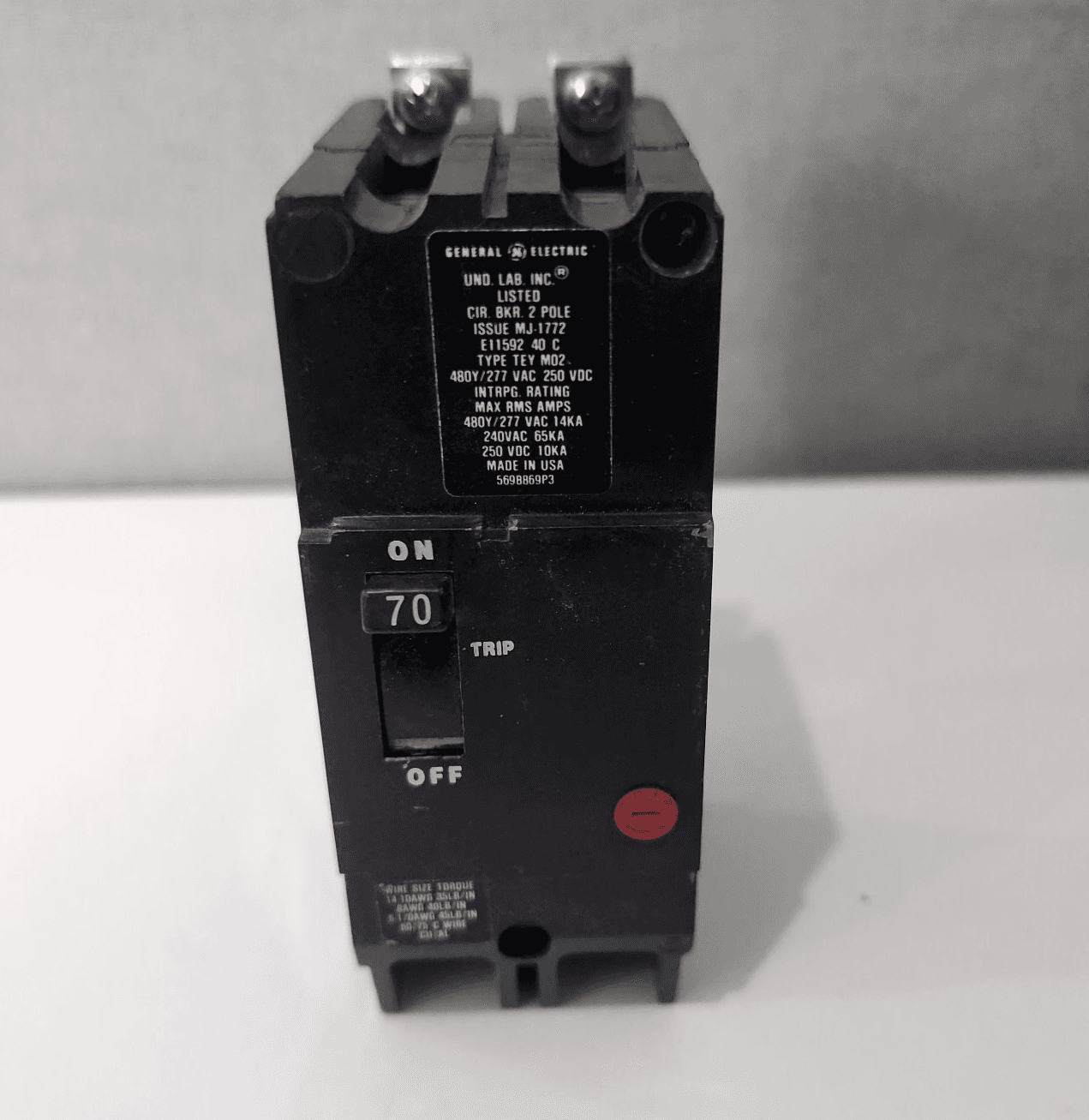 GE TEY270 Circuit Breaker 70A 2P 277V Bolt-On – image 1