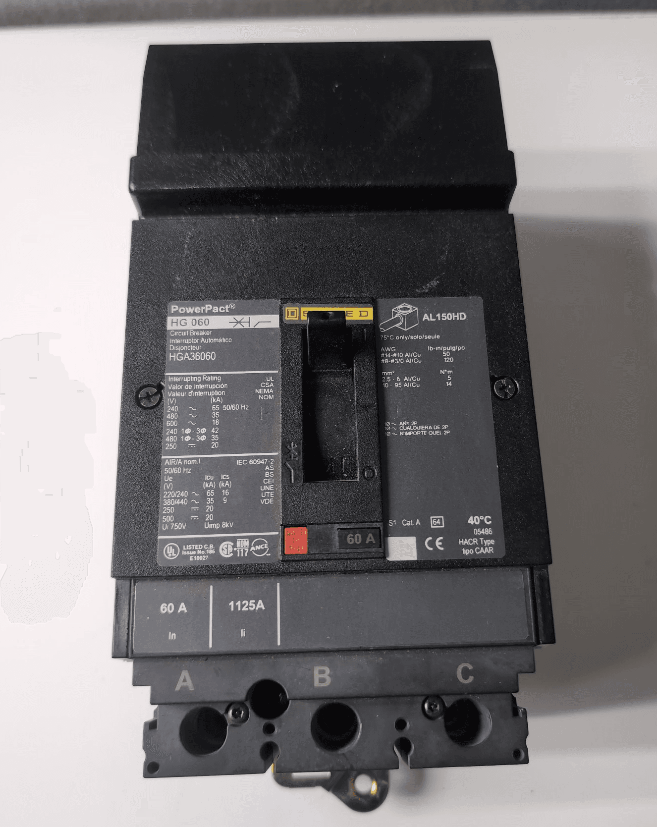 Square D HGA36060 Circuit Breaker 60A 600V 3 Pole – image 1