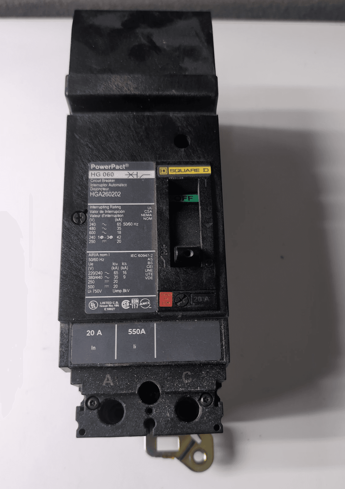 Square D HGA260202 Circuit Breaker 20A 600V 2 Pole – image 1