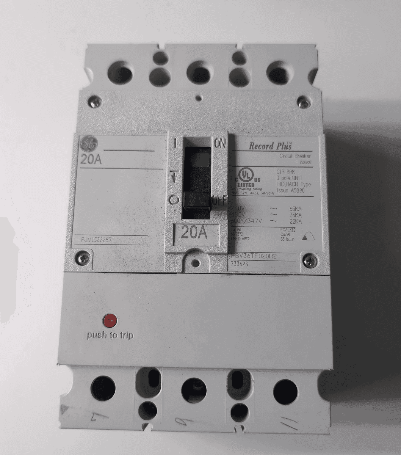 GE FBV36TE020R2 Circuit Breaker 20A 600V 3P FBV
