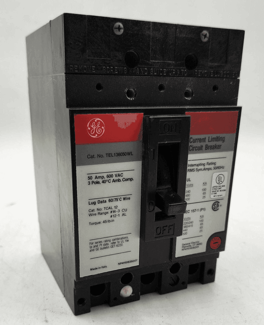 GE TEL136050WL Circuit Breaker 50A 600V 3P