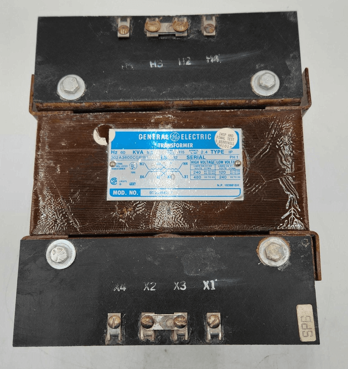 General Electric 9T22B4311 Control Transformer 45 kVA 240/480V 120/240V 3PH NEMA 1