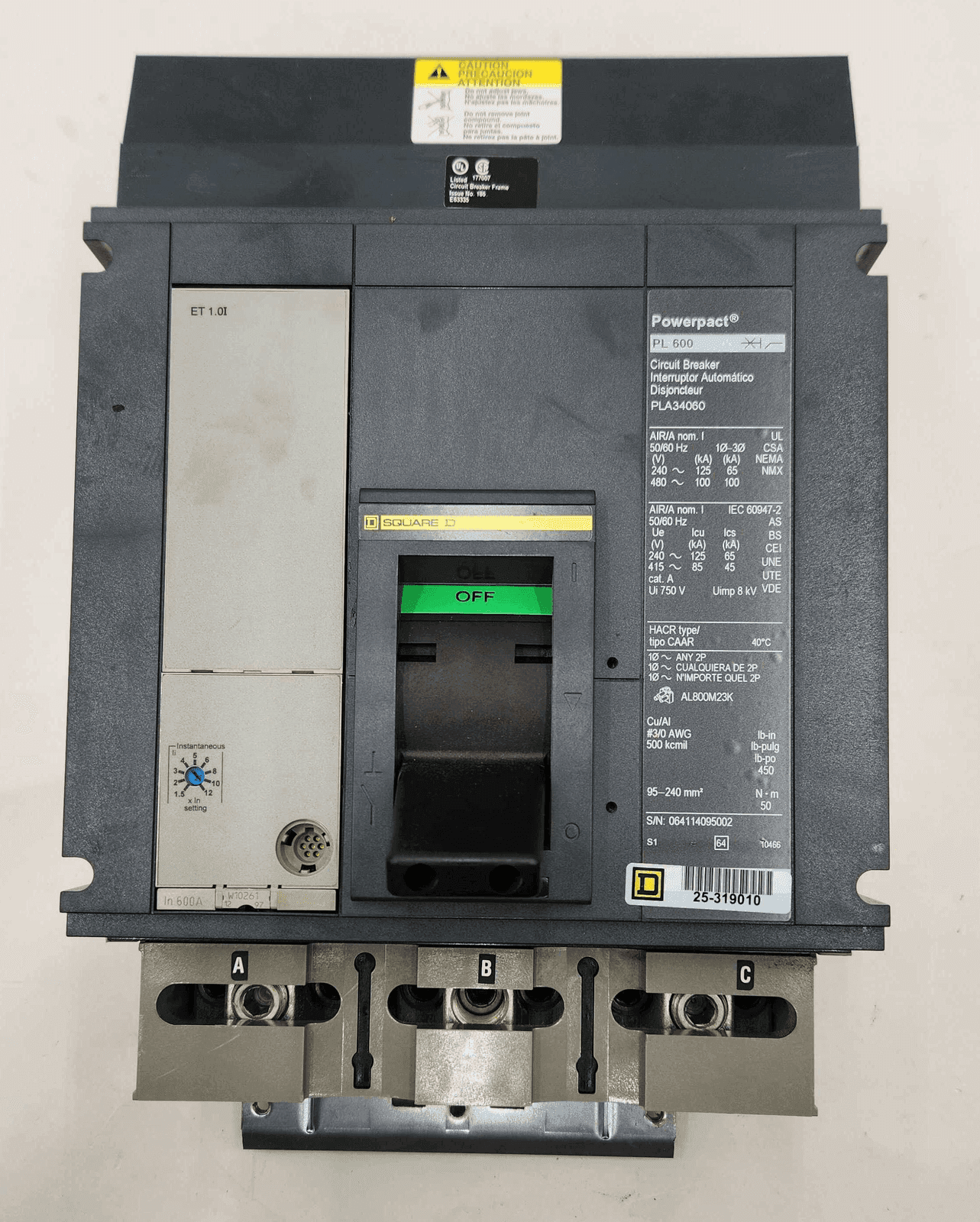 Square D PLA34060 Circuit Breaker 600A 480V 3P I-Line