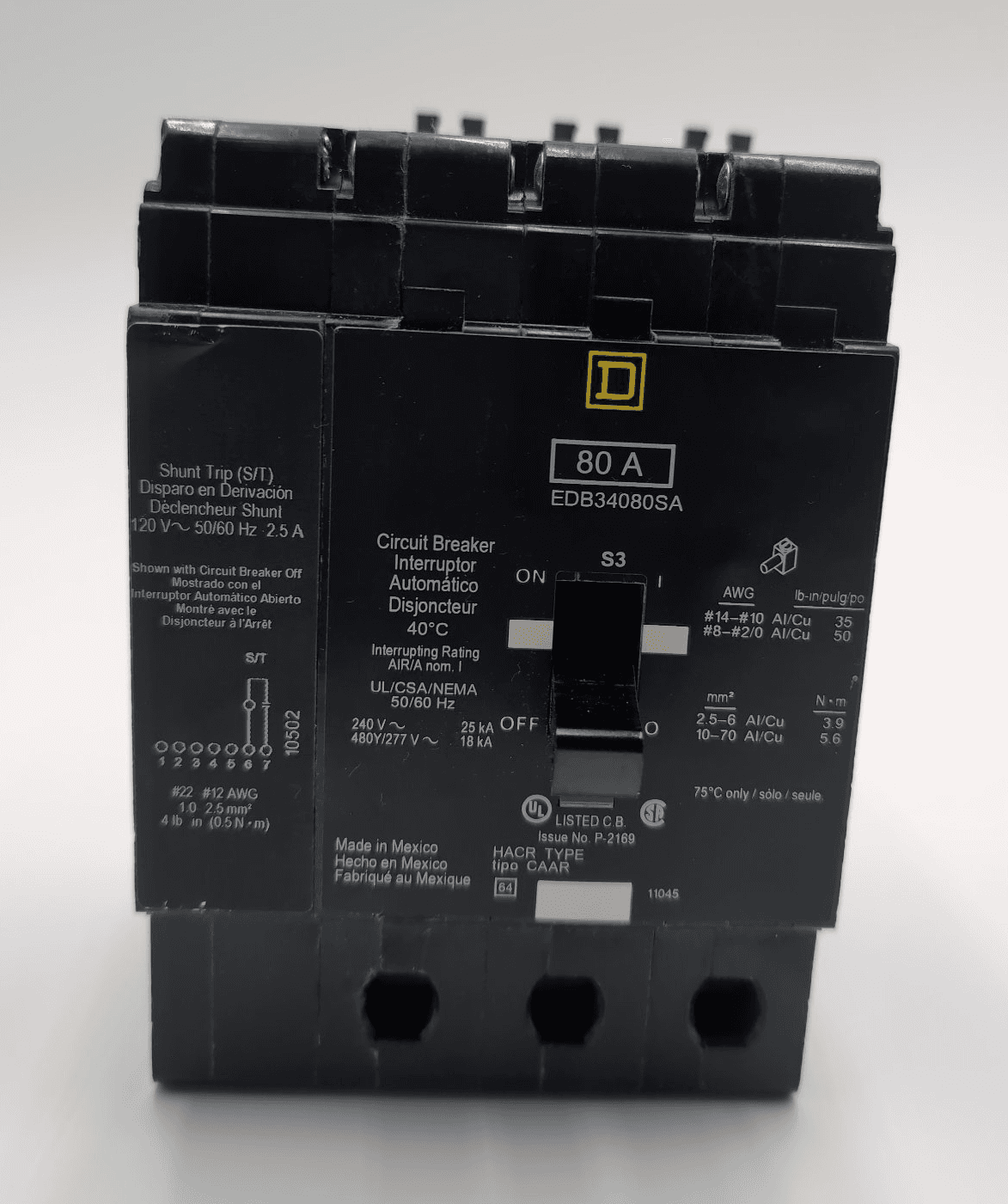 Square D EDB34080SA Circuit Breaker 80A 277V 3 Pole I-Line – image 1