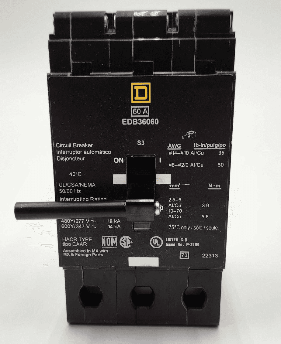 Square D EDB36060 Circuit Breaker 60A 600V 3 Pole I-Line