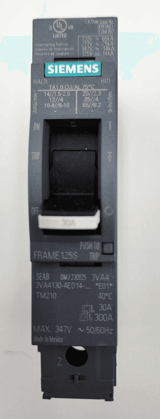 Siemens 3VA4130-4ED14-0AA0 Circuit Breaker 30A 1P 277V