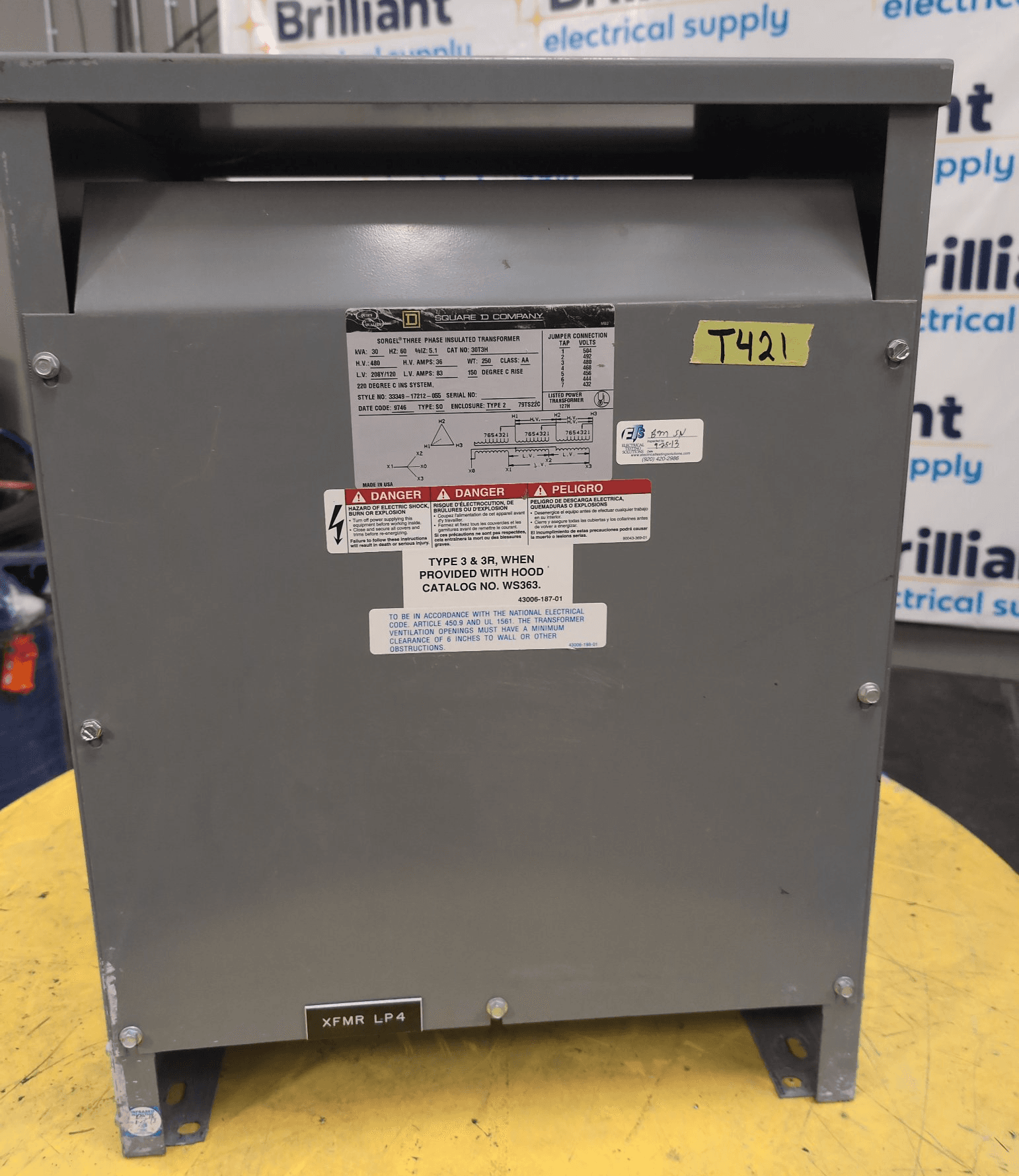 Square D 30T3H 30kVA Dry Type Transformer 480V/208-120V NEMA 2 – image 1