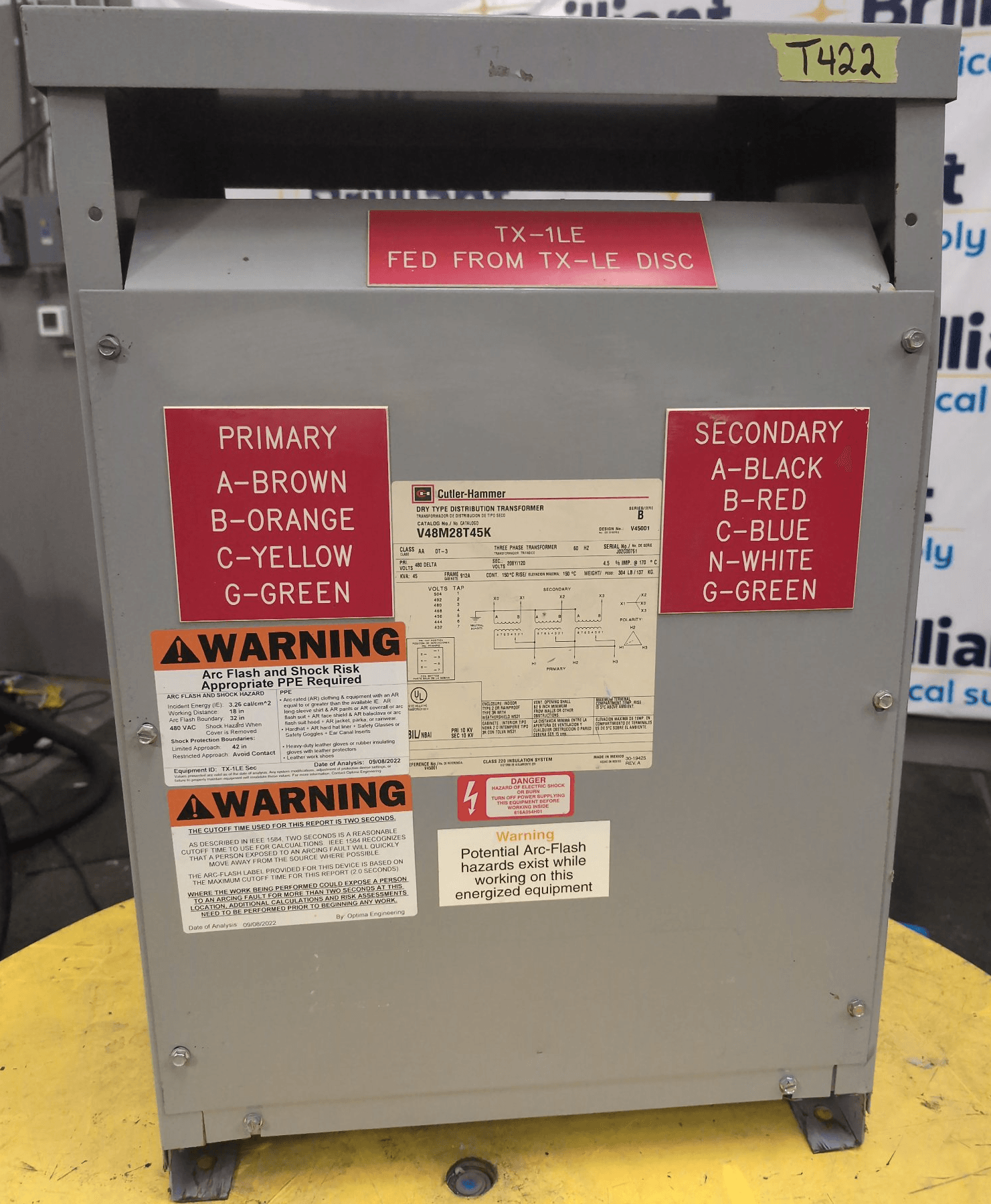 Cutler-Hammer V48M28T45K 45kVA Dry Type Transformer 480V/208-120V NEMA 2 – image 1