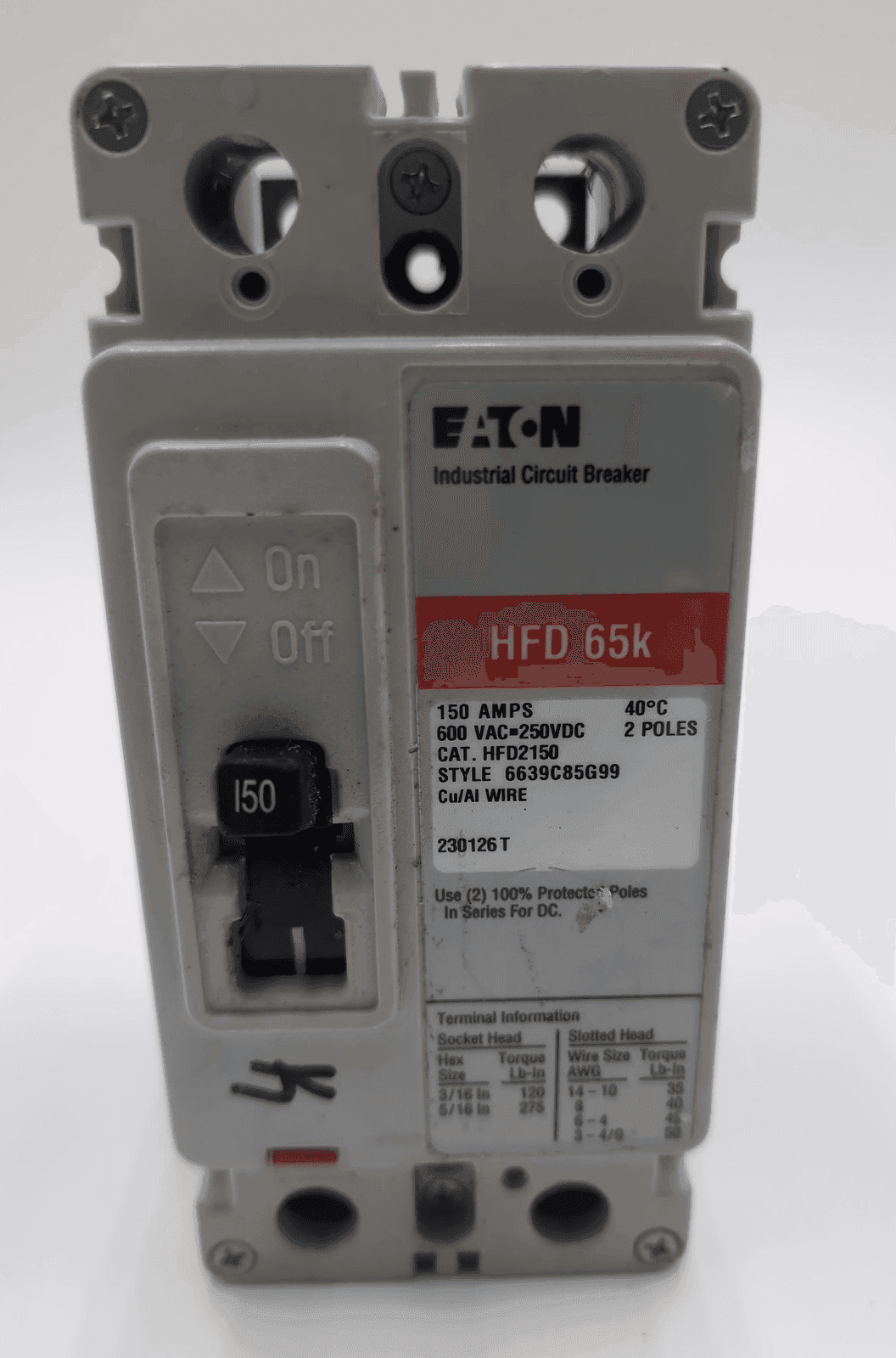 Eaton HFD2150 Circuit Breaker 150A 600V 2 Pole