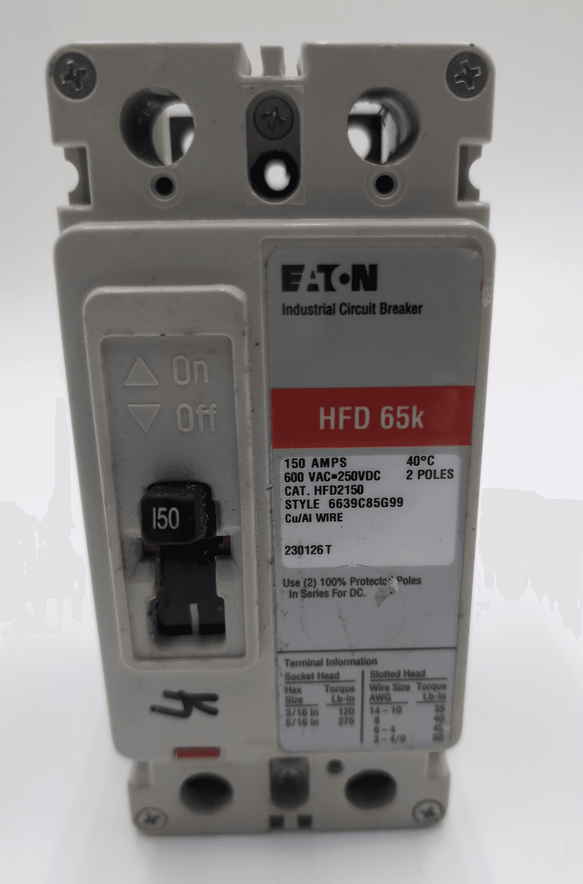 Eaton HFD2150 Circuit Breaker 150A 600V 2 Pole – image 1