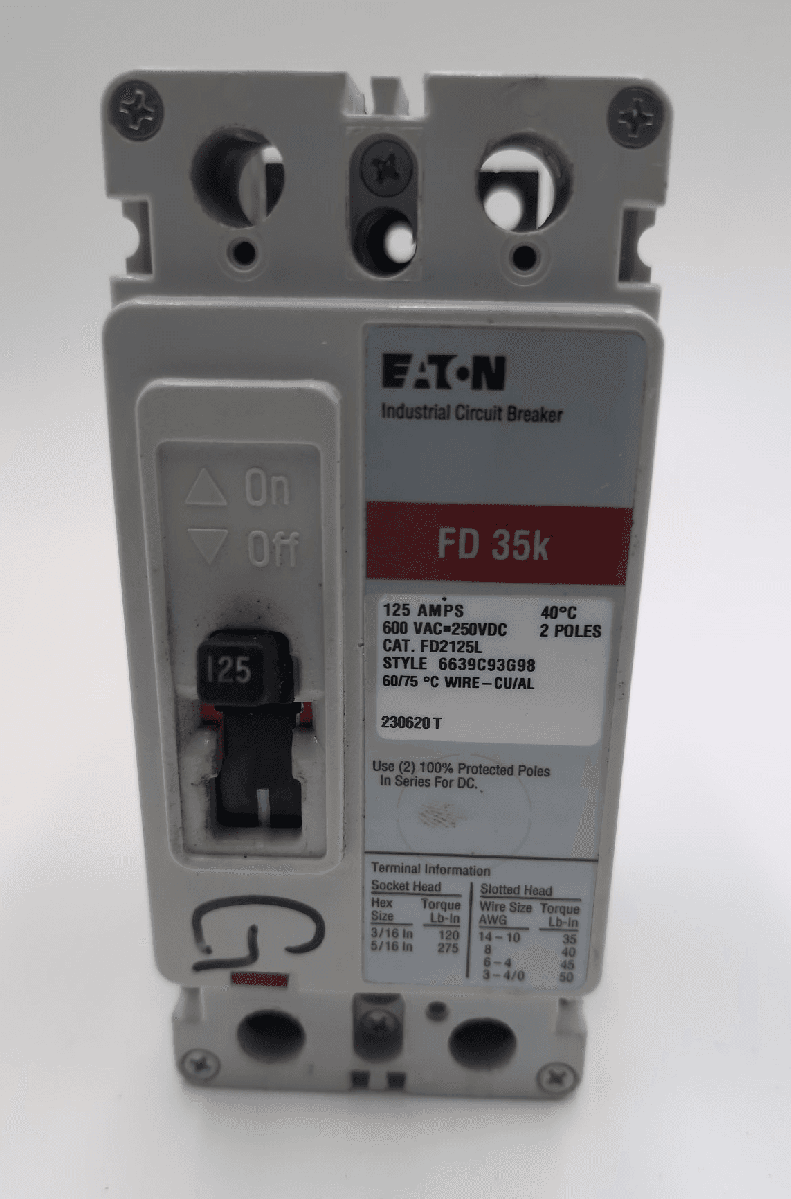 Eaton FD2125L Circuit Breaker 125A 600V 2P – image 1