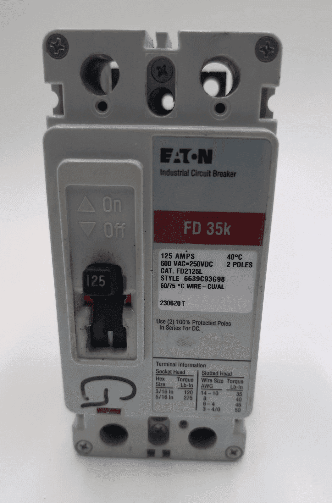 Eaton FD2125L Circuit Breaker 125A 600V 2P