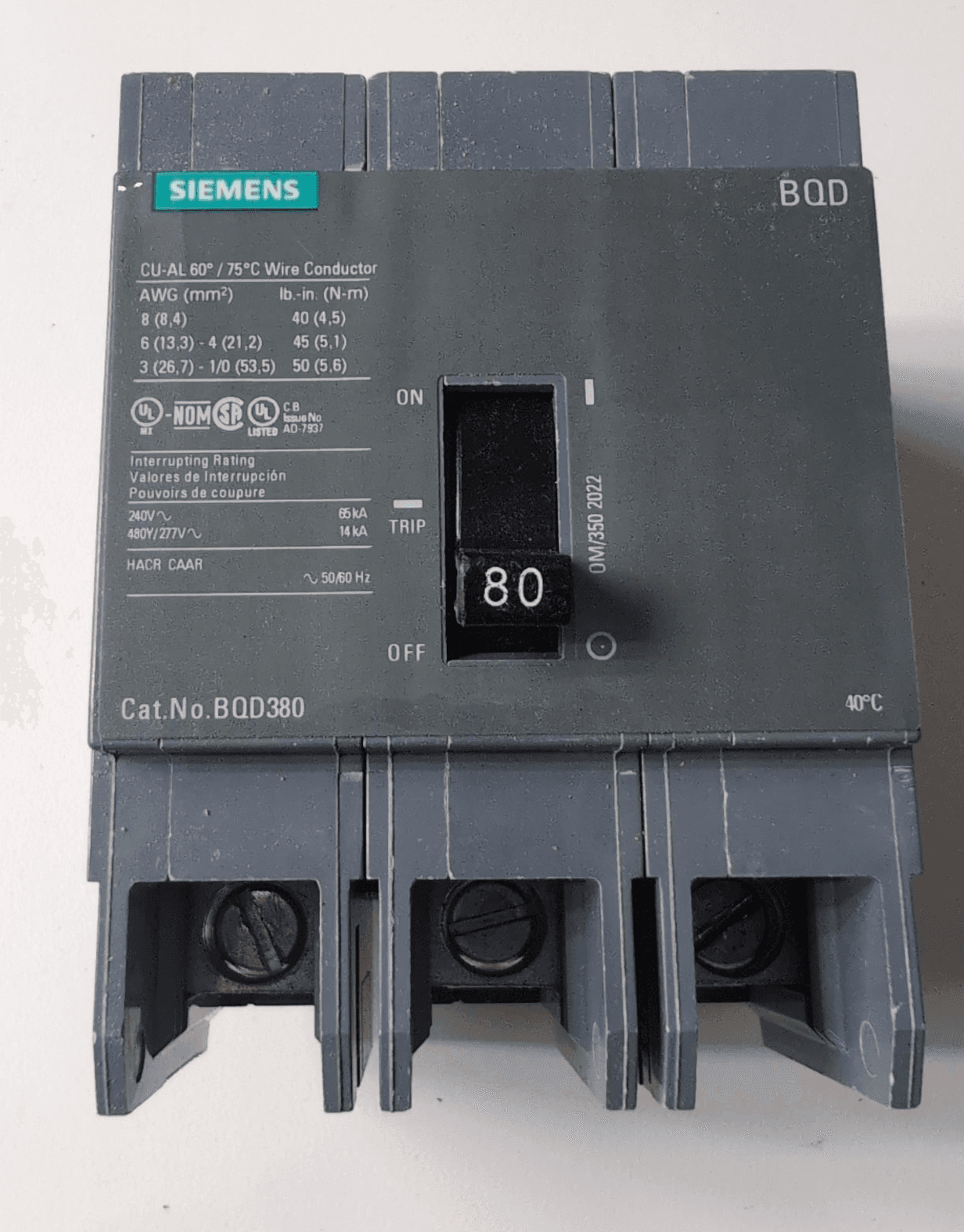 Siemens BQD380 Circuit Breaker 80A 240V 3P – image 1