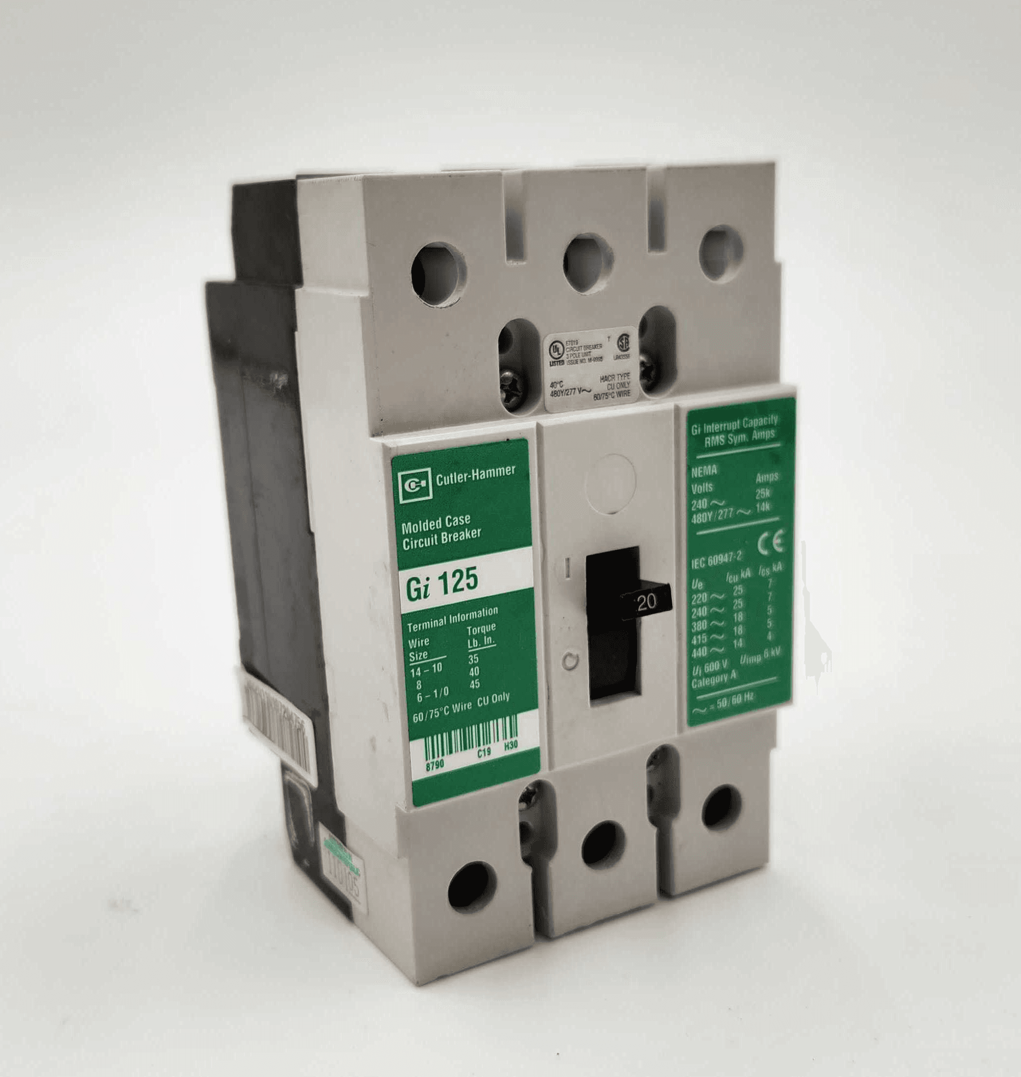 Eaton GI3020 Circuit Breaker 20A 3P 415V 20 Amp 3 Pole Bolt On – image 1