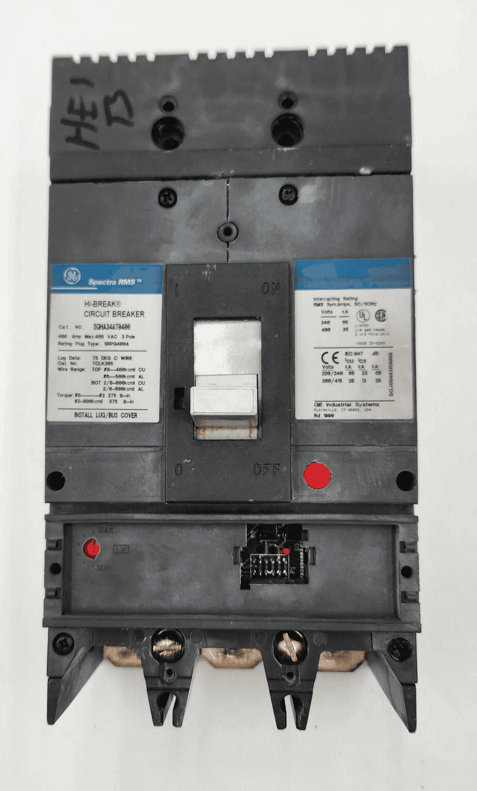 GE SGHA34AT0400 Circuit Breaker 400A 3P 480V 3PH Bolt On Frame Only 400 Amp