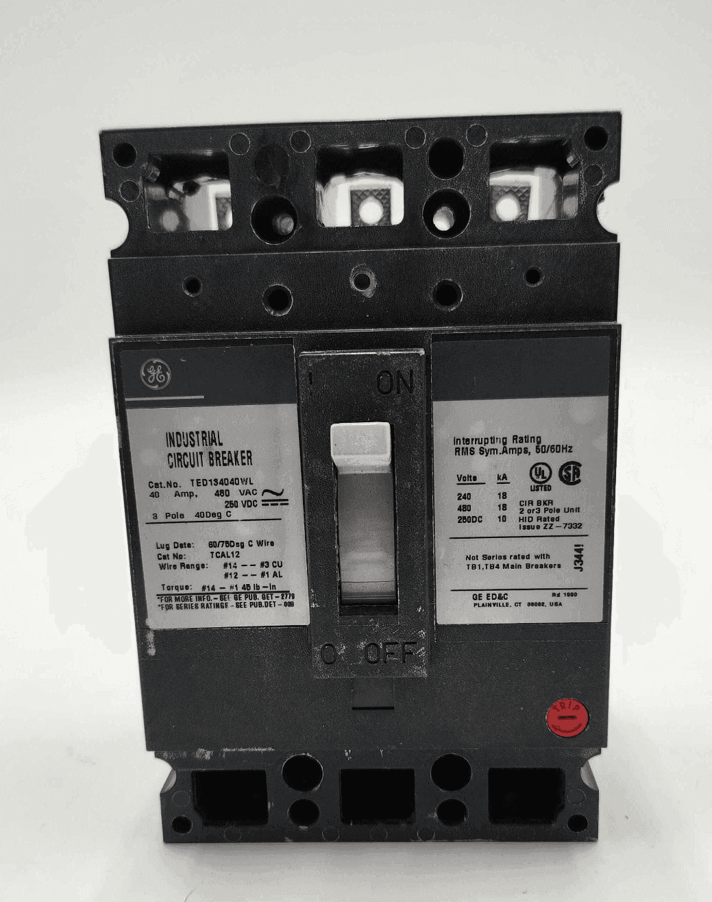 GE TED134040WL Circuit Breaker 40A 480V 3P