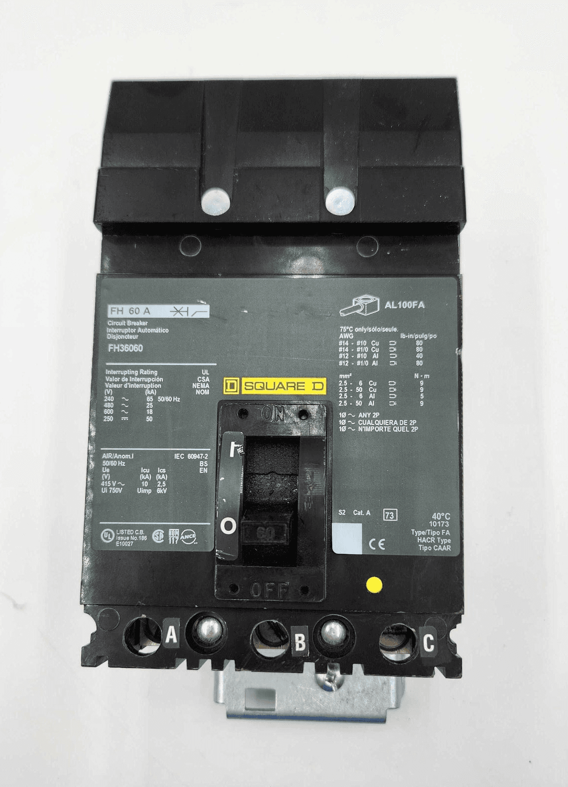 Square D FH36060 Circuit Breaker 60A 600V 3P I-Line