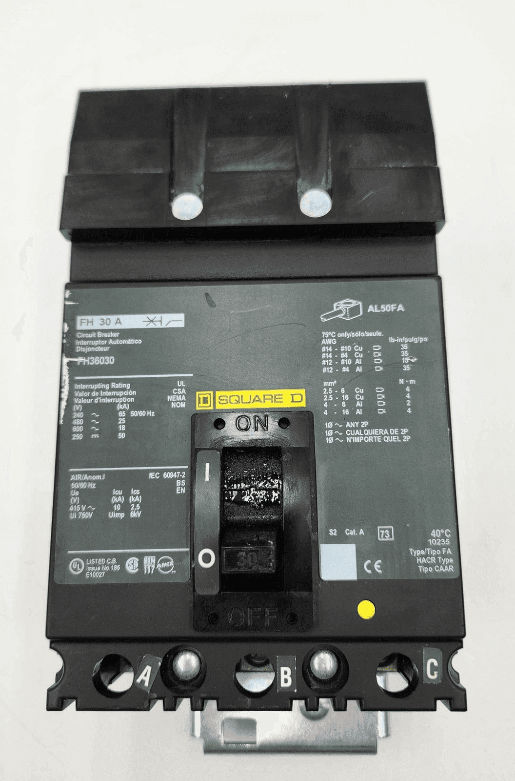 Square D FH36030 Circuit Breaker 30A 600V 3P I-Line