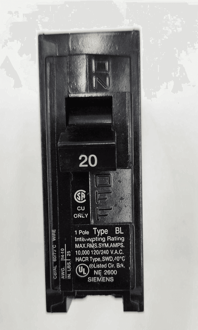 Siemens B120 Circuit Breaker 20A 240V 1 Pole