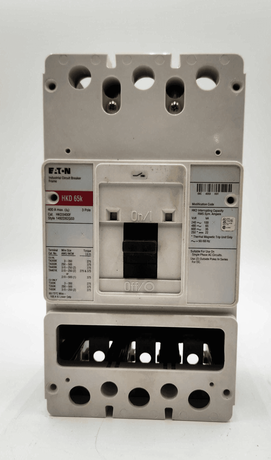 Eaton HKD3400F Circuit Breaker 400A 600V 3P