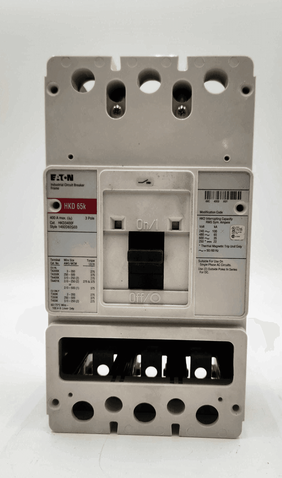 Eaton HKD3400F Circuit Breaker 400A 600V 3P