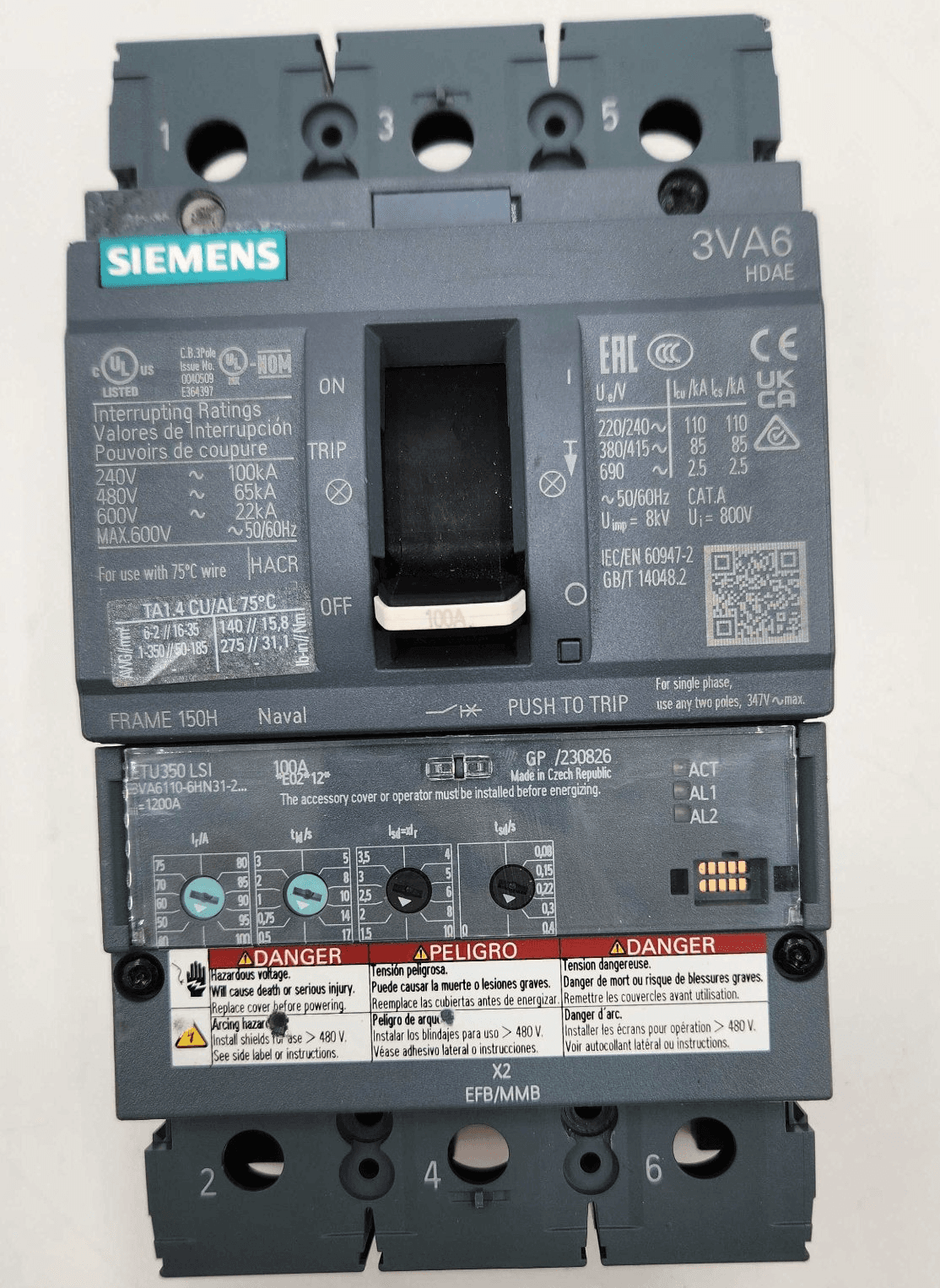 Siemens 3VA6110-6HN31-0AA06 Circuit Breaker 100A 600V 3P I-Line – image 1