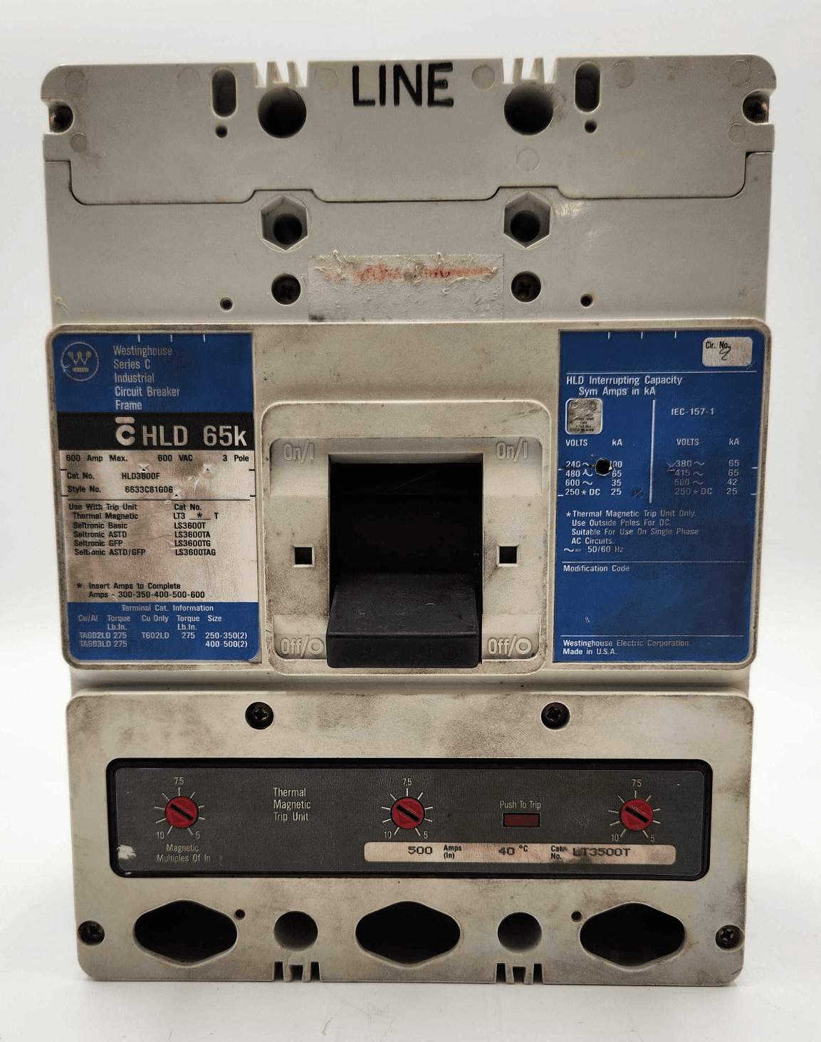 Westinghouse HLD3500 Circuit Breaker 600A 600V 3 Pole – image 1