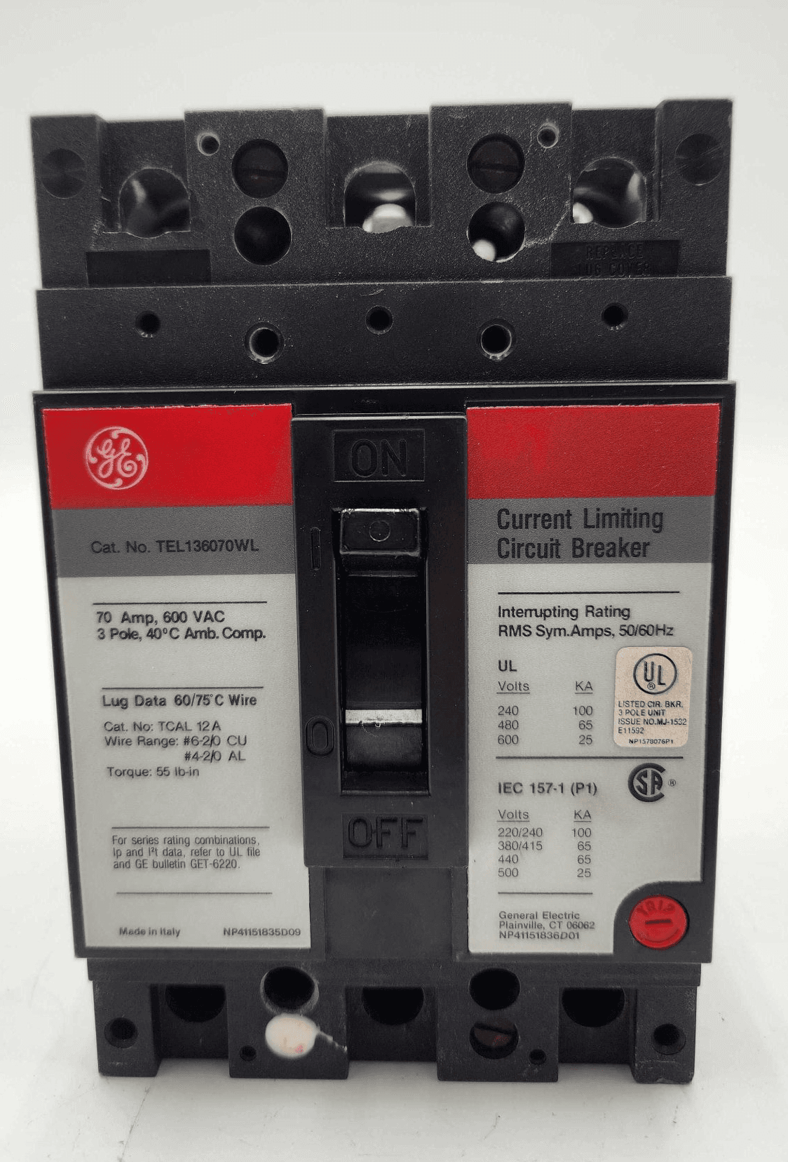 GE TEL136070WL Circuit Breaker 70A 600V 3 Pole