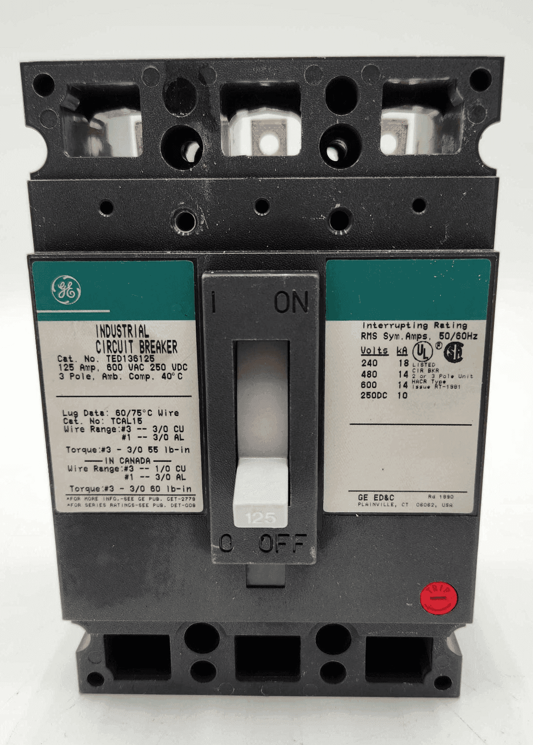 GE TED136125 Circuit Breaker 125A 600V 3 Pole