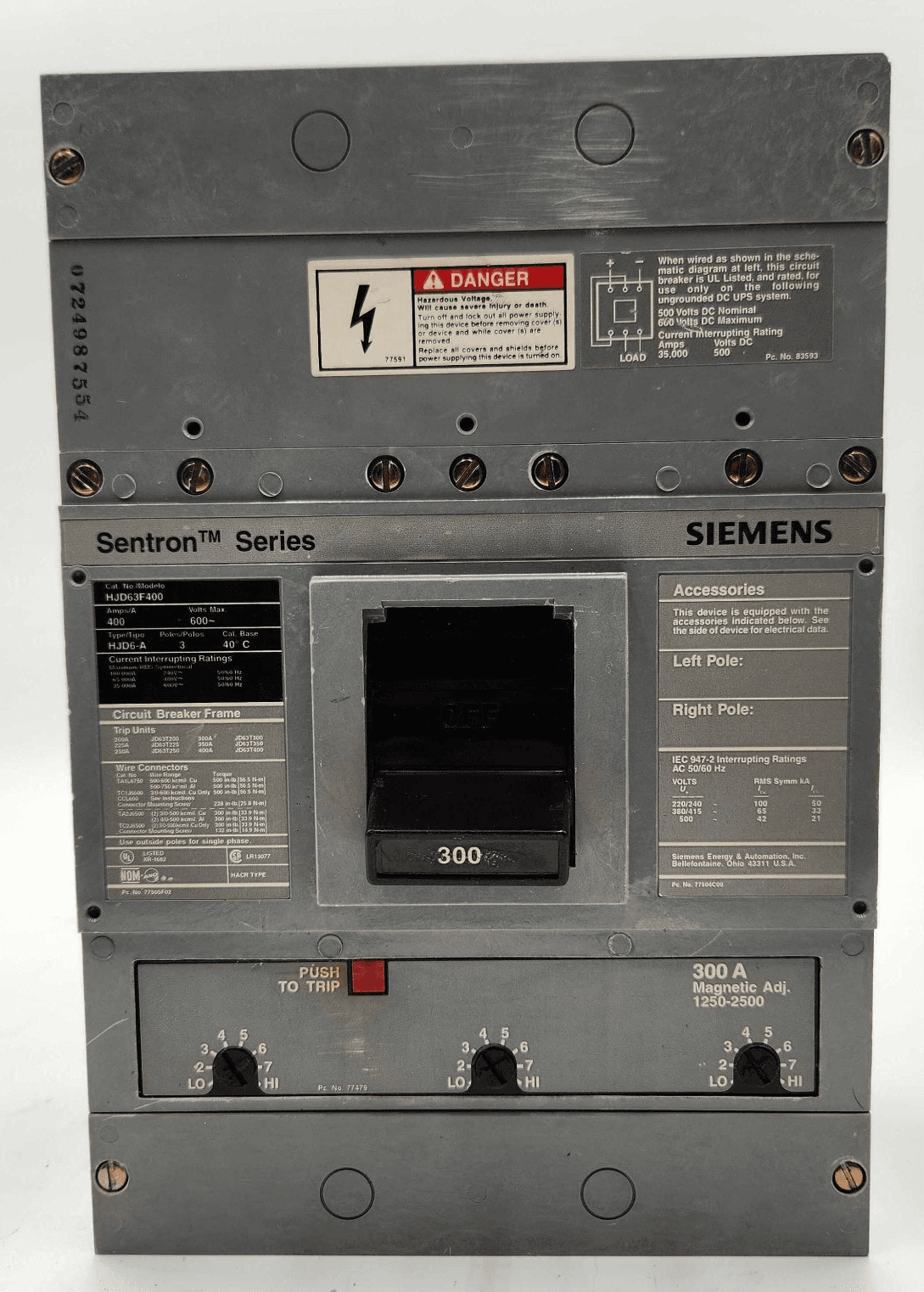 Siemens HJD63F400 Circuit Breaker — image 1 of 8